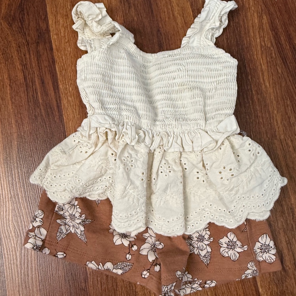 Cream and Brown Floral Baby Outfit